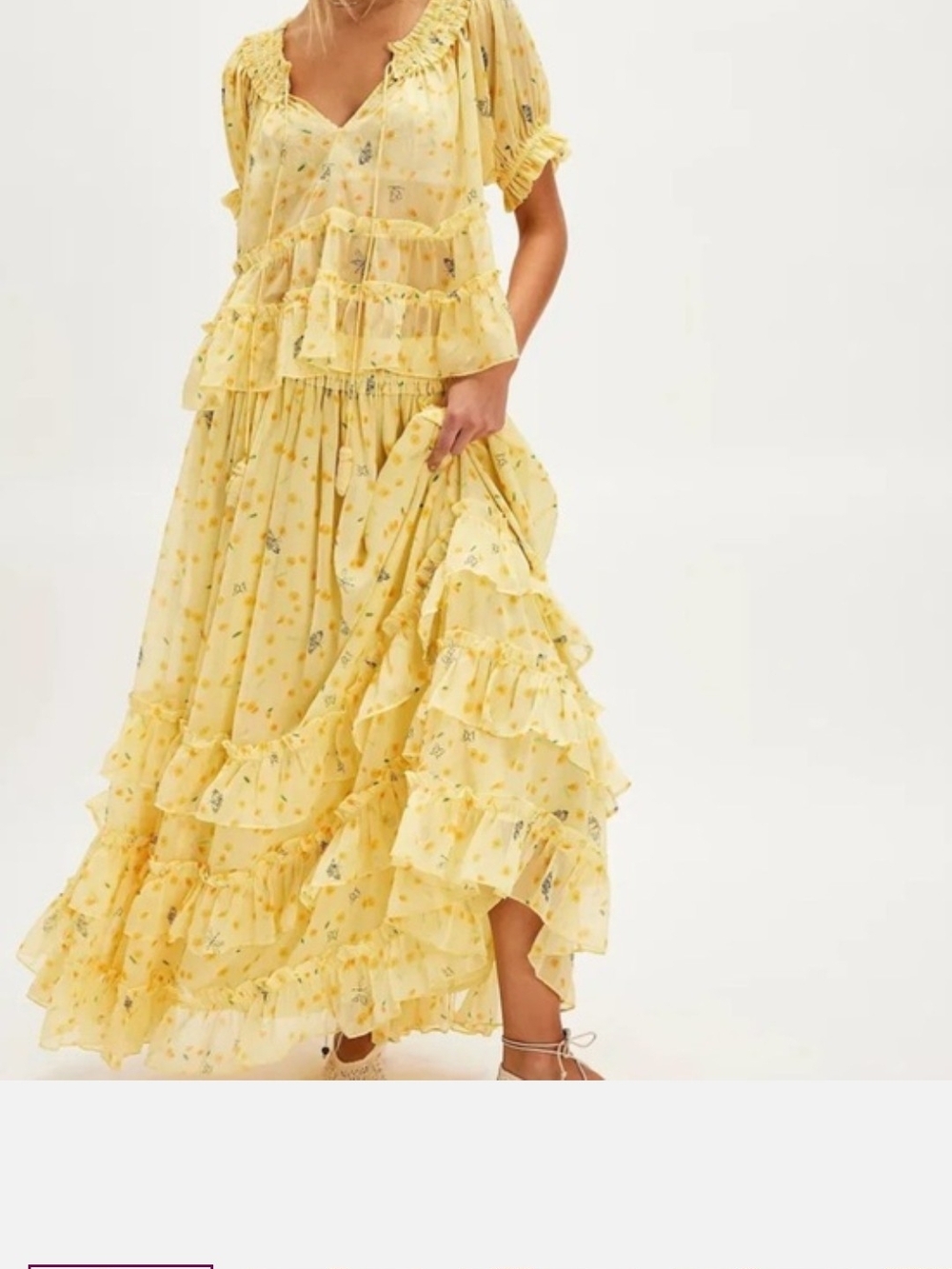 Free People Pale Yellow Floral Ruffle Tiered Maxi Dress
